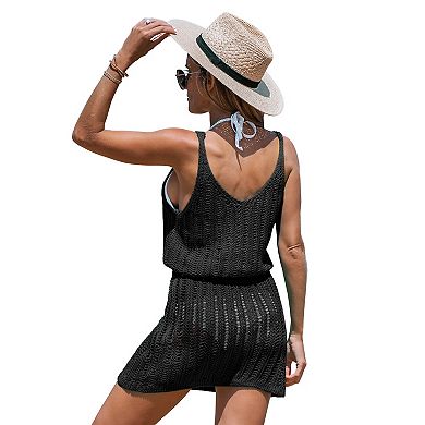 Women's CUPSHE Crochet Knit V-Neck Mini Cover-Up Dress