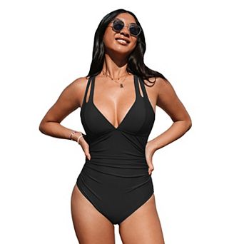 Women's Cupshe Plunge Paneling Cross Tie Back One Piece Swimsuit