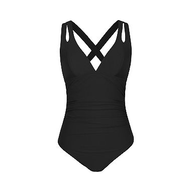 Women's Cupshe Plunge Paneling Cross Tie Back One Piece Swimsuit