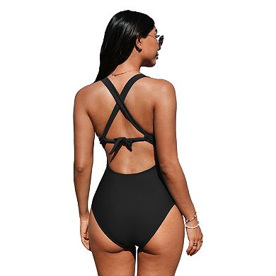 Women's Cupshe Plunge Paneling Cross Tie Back One Piece Swimsuit
