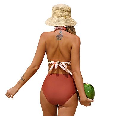 Women's Cupshe Halter Tall Tri & High Waist Bikini Set