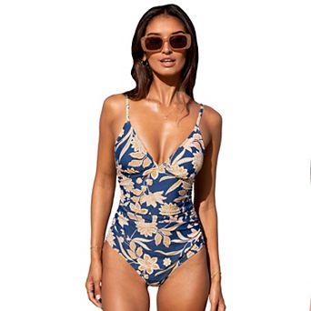 Women's Cupshe Paisley V-Neck Tummy Control One Piece Swimsuit