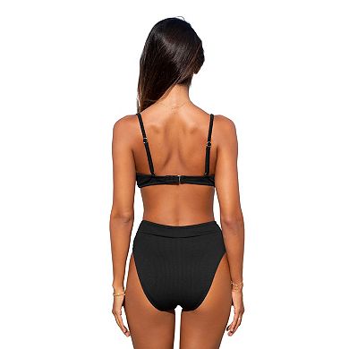 Women's CUPSHE Rib Scoop Bralette & Banded High Waist Bikini Set