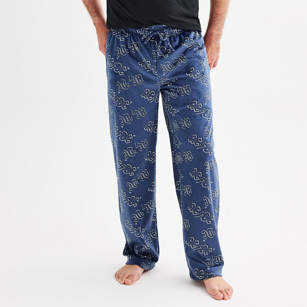 Men's AC/DC Open Leg Blue Minky Fleece Pajama Pants