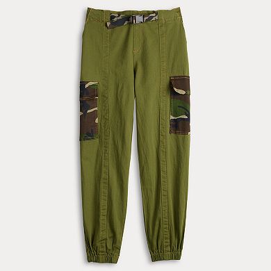 Juniors' Almost Famous Cargo Joggers With Nylon Seatbelt Insert