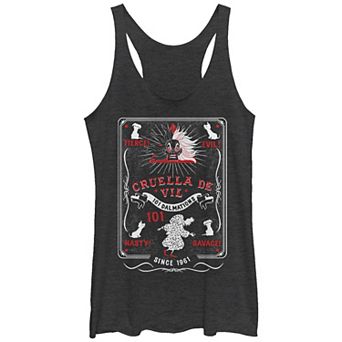 Disney's Villains Cruella De Vil Poster Juniors' Tri-Blend Racerback Graphic Tank Top Top