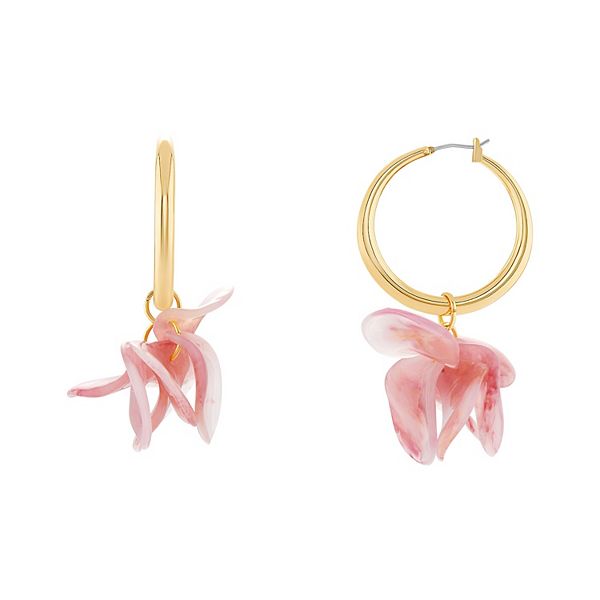 Emberly Gold Tone Pink Petals Polished Hoop Earrings