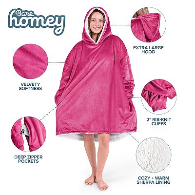 OLOEY Oversized Sherpa Hoodie Wearable Blanket - Unisex Cozy Hooded Blanket For Lounging, One Size Fits All (Black)