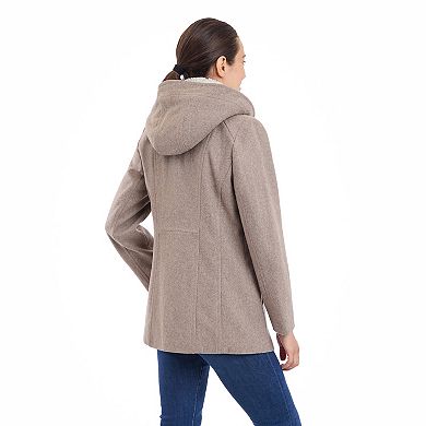 Women's London Fog Front Zip Wool Anorak Jacket with Sherpa Hood