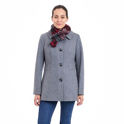 Women s London Fog Classic Single Breasted Wool Coat with Scarf Size XXL Medium Grey