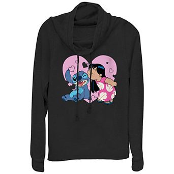 Disney's Lilo & Stitch Valentine's Kiss Juniors' Cowlneck Graphic Lightweight Long Sleeve