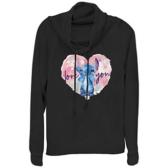 Disney's Lilo & Stitch Love You Stitch Juniors' Cowlneck Graphic Lightweight Long Sleeve