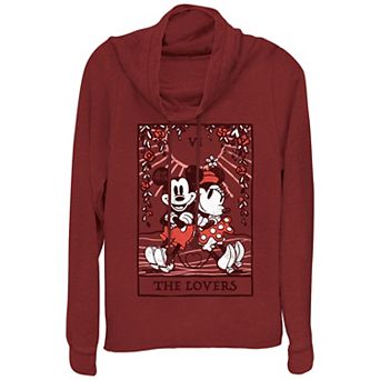 Disney's Mickey Mouse And Minnie The Lovers Card Juniors' Cowlneck Graphic Lightweight Long Sleeve