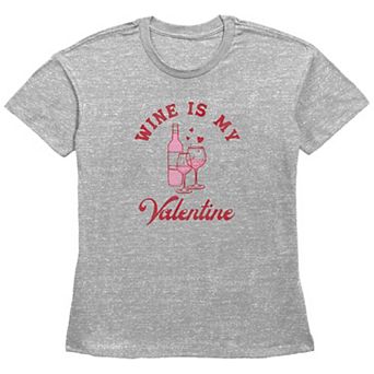 Women's Wine Is My Valentine Basic Fit Graphic Tee