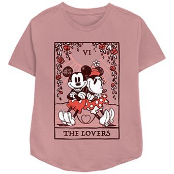 Women's Mickey Mouse And Minnie The Lovers Card Relaxed Fit Graphic Tee