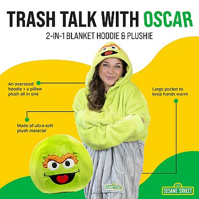Unisex Sesame Street Oscar The Grouch Adult Snugible - Reversible Blanket Hoodie Pillow