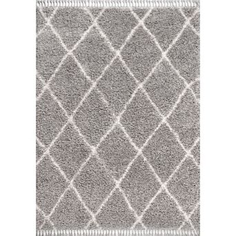 Gabrielle Mercer Shag Plush Tassel Moroccan Geometric Trellis Area Rug