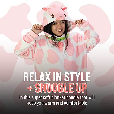 Unisex Strawberry Cow Adult Snugible - Reversible Blanket Hoodie Pillow