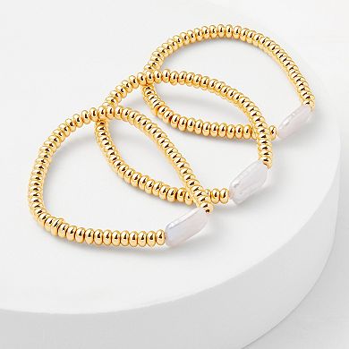 Emberly Gold Tone Simulated Pearl 3-Piece Stretch Bracelets Set
