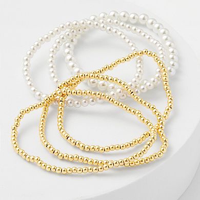 Emberly Gold Tone and Simulated Pearl 6-Piece Stretch Bracelets Set