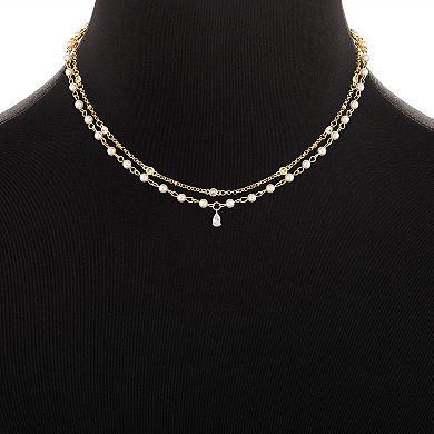 Emberly Gold Tone Cubic Zirconia and Simulated Pearl 2-Piece Necklace Set