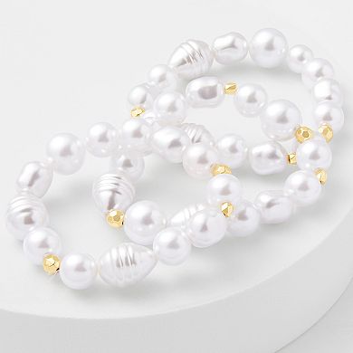 Emberly Gold Tone Simulated Pearl 3-Piece Stretch Bracelet Set