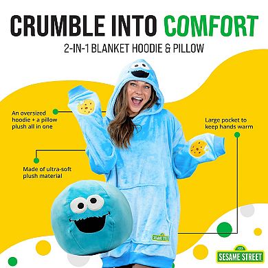 Unisex Sesame Street Cookie Monster Snugible - Reversible Blanket Hoodie Pillow