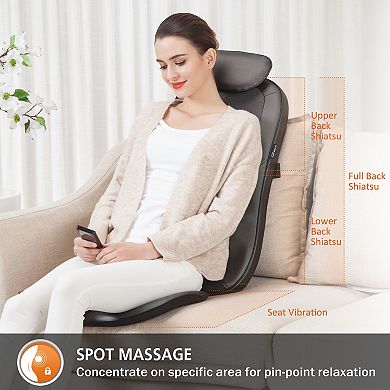 Snailax Shiatsu Neck Back Massager, Body Massage Chair Pad with Heat, Kneading Seat Cushion