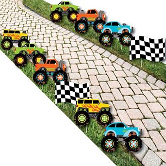 Big Dot of Happiness Smash & Crash - Monster Truck - Lawn Decor - Outdoor Yard Decor - 10 pc