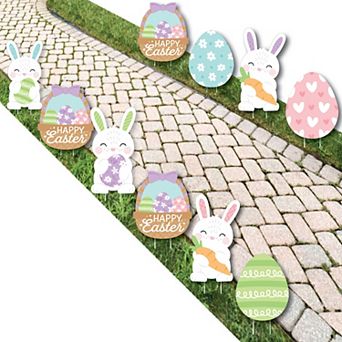 Big Dot of Happiness Spring Easter Bunny - Lawn Decor Outdoor Easter Party Yard Decor - 10 pc