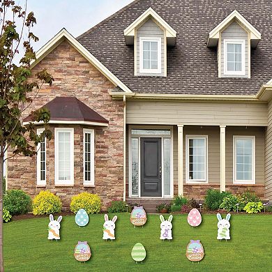 Big Dot of Happiness Spring Easter Bunny - Lawn Decor Outdoor Easter Party Yard Decor - 10 Pc