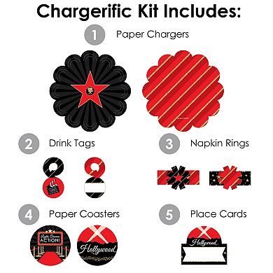 Big Dot Of Happiness Red Carpet Hollywood Party Charger & Table Decor Chargerific Kit For 8