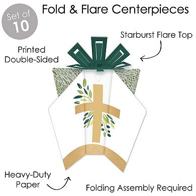 Big Dot Of Happiness Elegant Cross Table Decor - Religious Fold & Flare Centerpieces 10 Ct