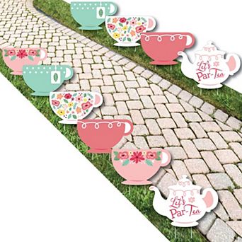 Big Dot of Happiness Floral Let's Par-Tea - Lawn Outdoor Garden Tea Party Yard Decor 10 pc