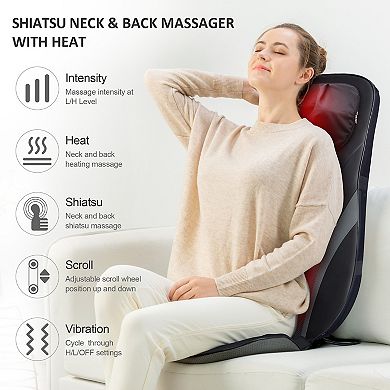 Snailax Back Massager With Heat, Shiatsu Chair Massager, Full Body Massage Chair Pad