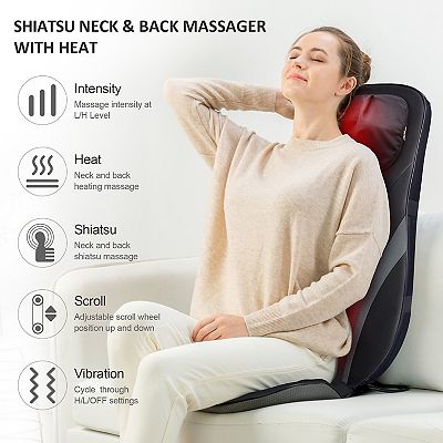 back massagers with heat and vibration Snailax Shiatsu Back Massager with Heat -Deep Kneading Massage Chair Pad with Adjustable Intensity, Shiatsu Chair Massager to Relax Full Body