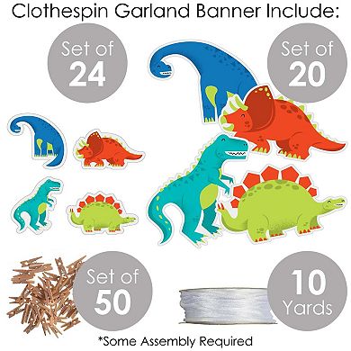 Big Dot Of Happiness Roar Dinosaur - Trex Party Diy Decor - Clothespin Garland Banner - 44 Pc