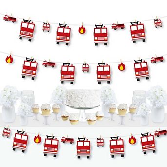Big Dot Of Happiness Fired Up Fire Truck Firefighter Decor Clothespin Garland Banner 44 pc