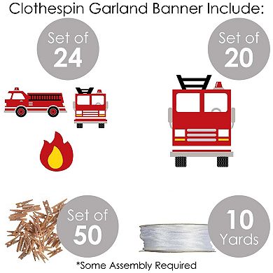 Big Dot Of Happiness Fired Up Fire Truck Firefighter Decor Clothespin Garland Banner 44 Pc
