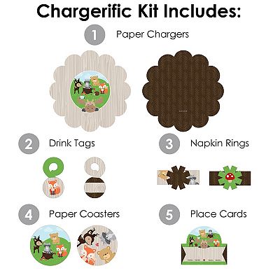 Big Dot Of Happiness Woodland Creatures Baby & Birthday Charger & Decor Chargerific Kit For 8