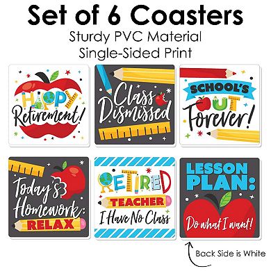 Big Dot Of Happiness Teacher Retirement - Funny Retirement Party Decor - Drink Coasters 6 Ct