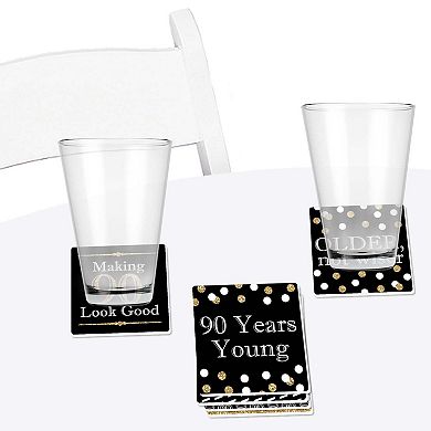 Big Dot Of Happiness Adult 90th Birthday - Gold - Funny Party Decor - Drink Coasters - 6 Ct