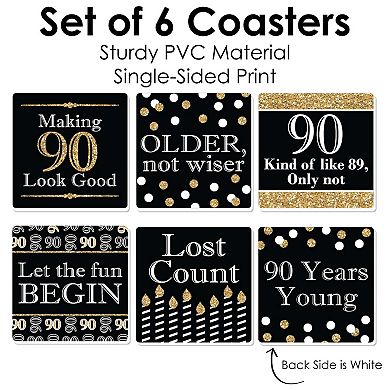 Big Dot Of Happiness Adult 90th Birthday - Gold - Funny Party Decor - Drink Coasters - 6 Ct