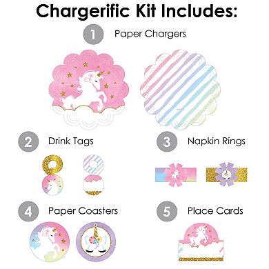 Big Dot Of Happiness Rainbow Unicorn Shower & Birthday Paper Charger Chargerific Kit 8 Ct