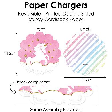 Big Dot Of Happiness Rainbow Unicorn Shower & Birthday Paper Charger Chargerific Kit 8 Ct