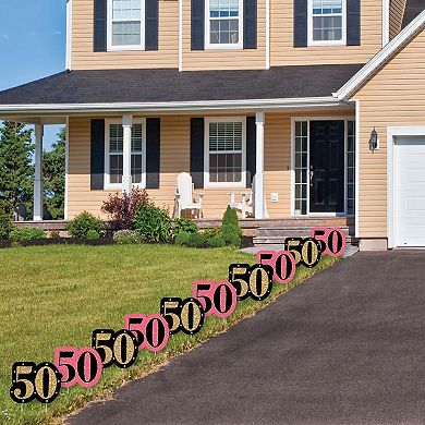Big Dot of Happiness Chic 50th Birthday - Pink Black Gold Lawn Outdoor Party Yard Decor 10 Pc