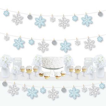 Big Dot Of Happiness Winter Wonderland - Snowflake Diy Decor Clothespin Garland Banner 44 pc