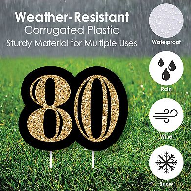 Big Dot of Happiness Adult 80th Birthday - Gold Lawn Outdoor Birthday Party Yard Decor 10 Pc