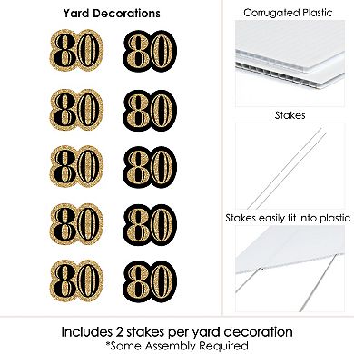 Big Dot of Happiness Adult 80th Birthday - Gold Lawn Outdoor Birthday Party Yard Decor 10 Pc