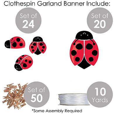 Big Dot Of Happiness Happy Little Ladybug - Party Diy Decor - Clothespin Garland Banner 44 Pc